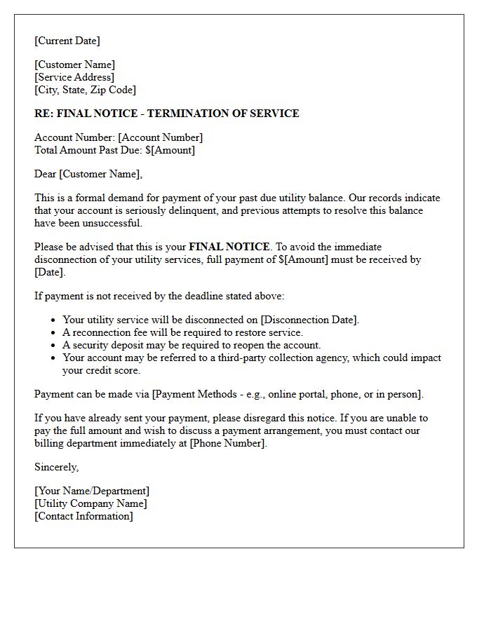 Final Utility Service Past Due Demand Letter