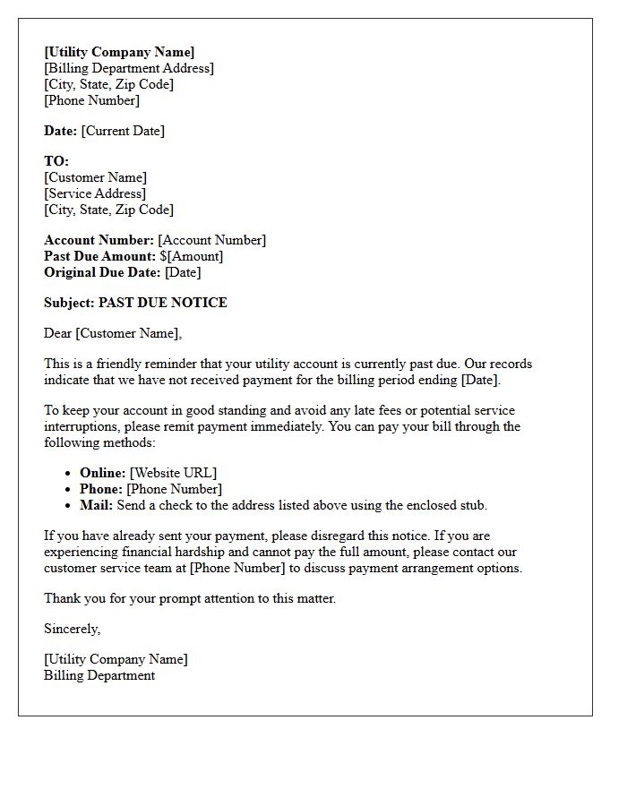First Utility Service Past Due Notice Letter
