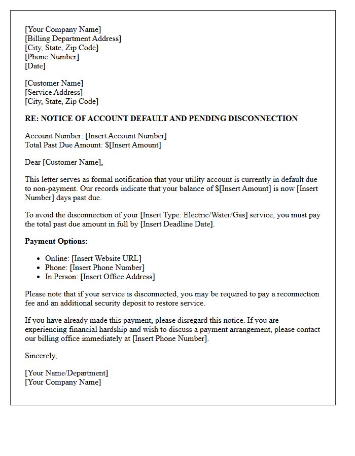 Utility Service Account Default Notification Letter