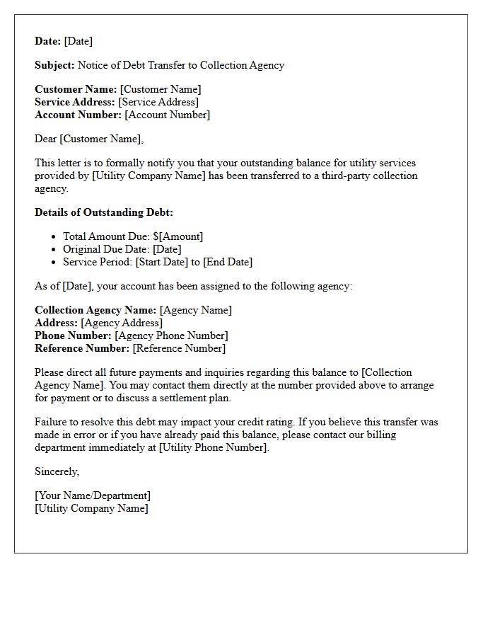 Utility Service Debt Collection Transfer Letter