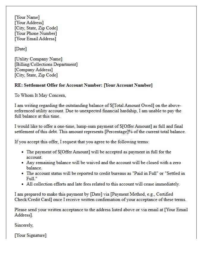 Utility Service Past Due Settlement Offer Letter