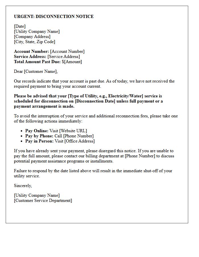 Utility Service Pending Disconnection Notice Letter