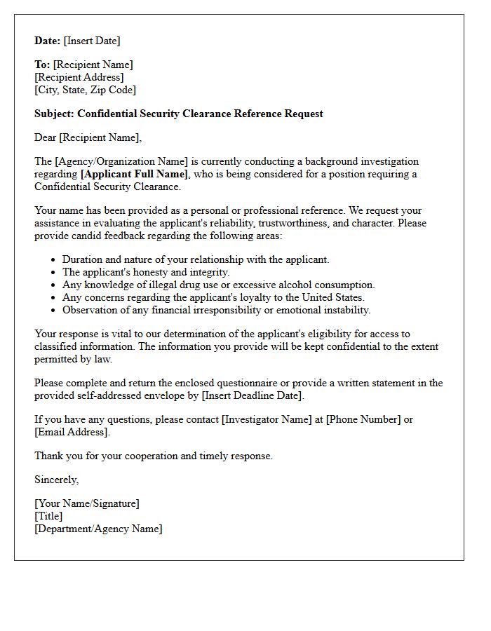 Confidential Security Clearance Reference Request Letter