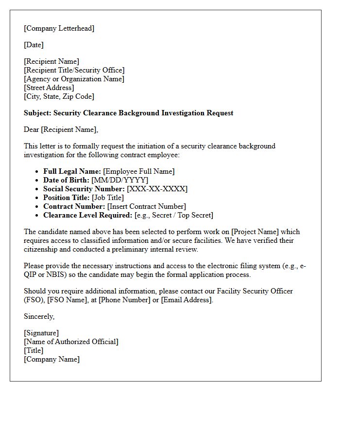 Contractor Security Clearance Background Request Letter