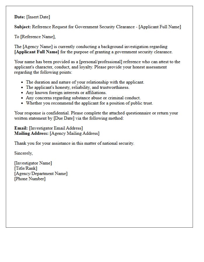 Government Clearance Background Reference Request Letter