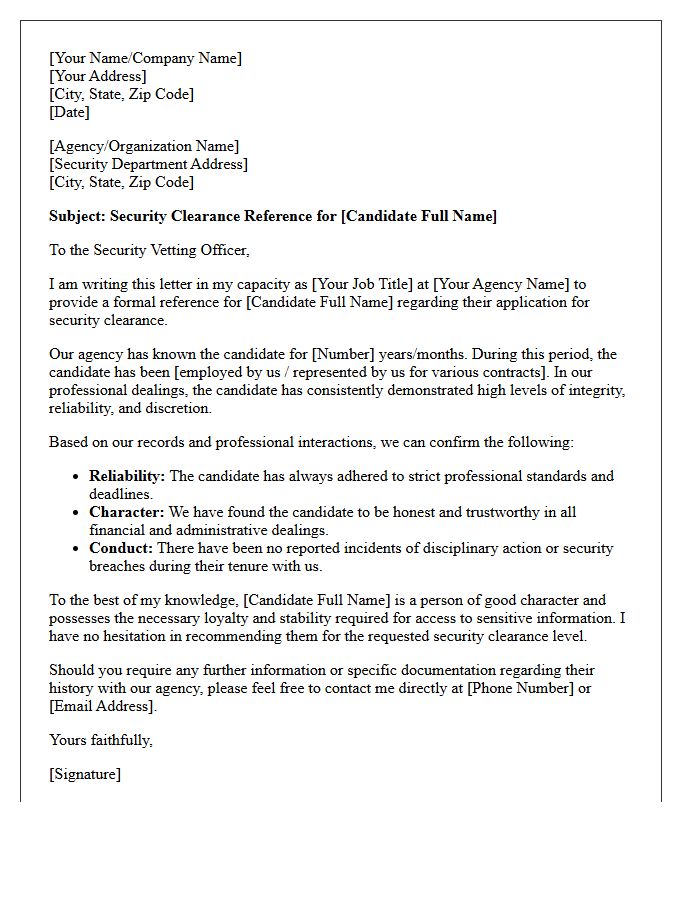 Recruitment Agency Security Clearance Reference Letter