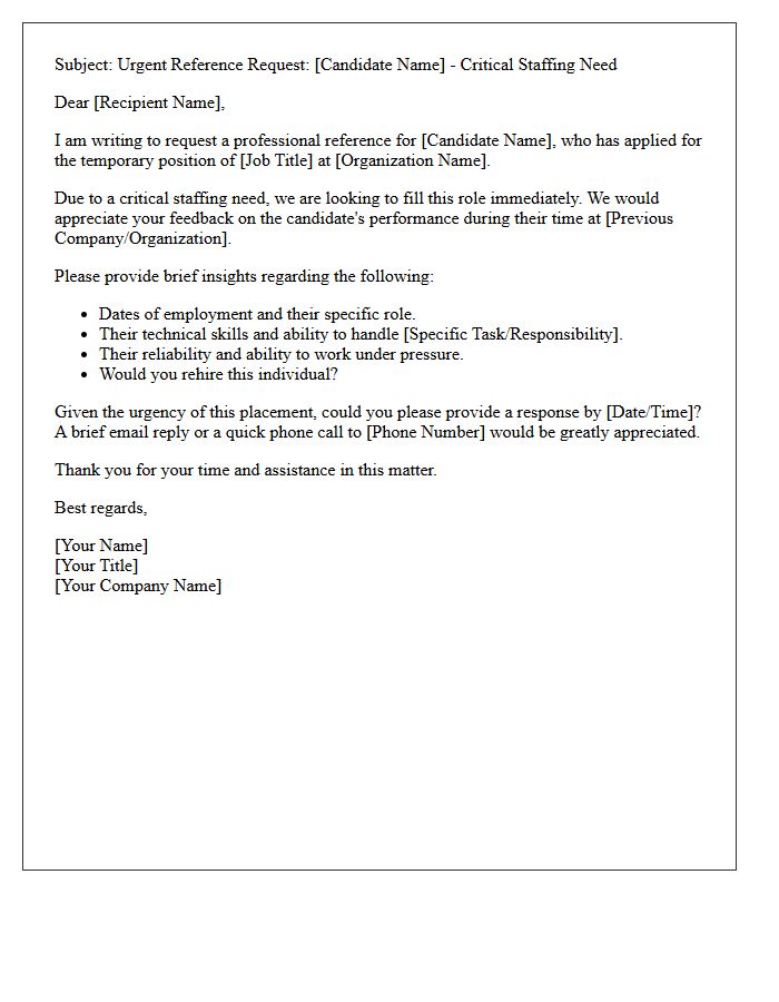 Critical Need Temporary Staffing Reference Request Letter