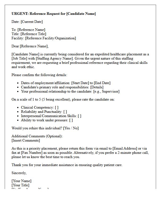 Expedited Healthcare Staffing Reference Request Letter