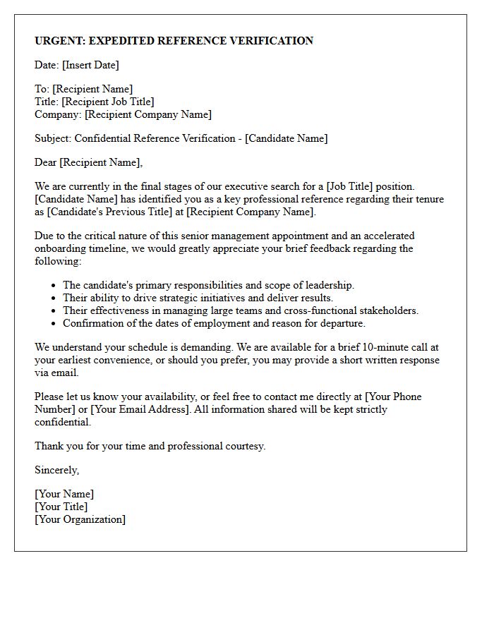 Expedited Senior Management Reference Verification Letter