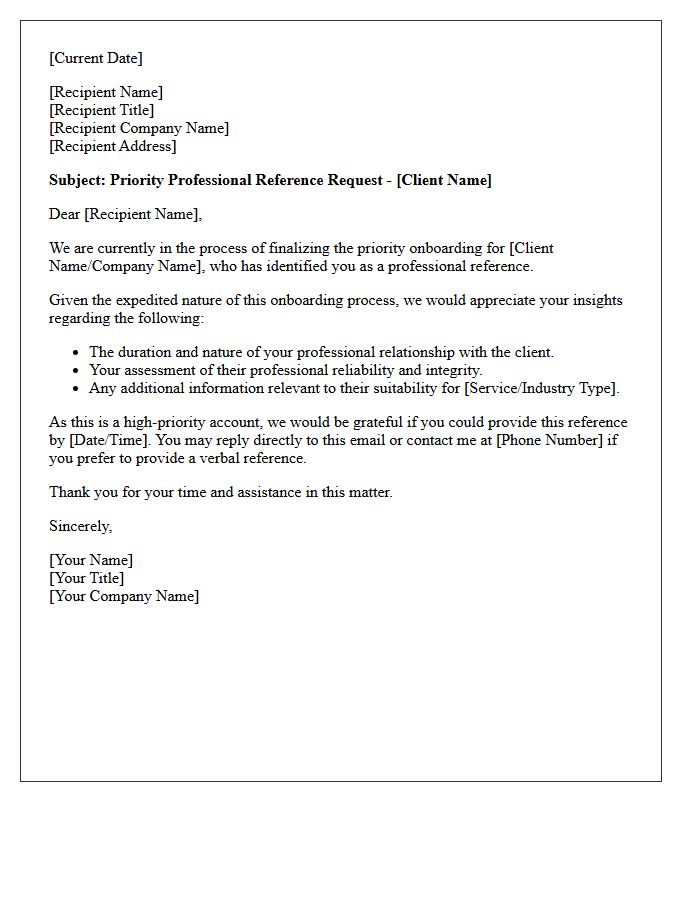 Priority Client Onboarding Reference Request Letter