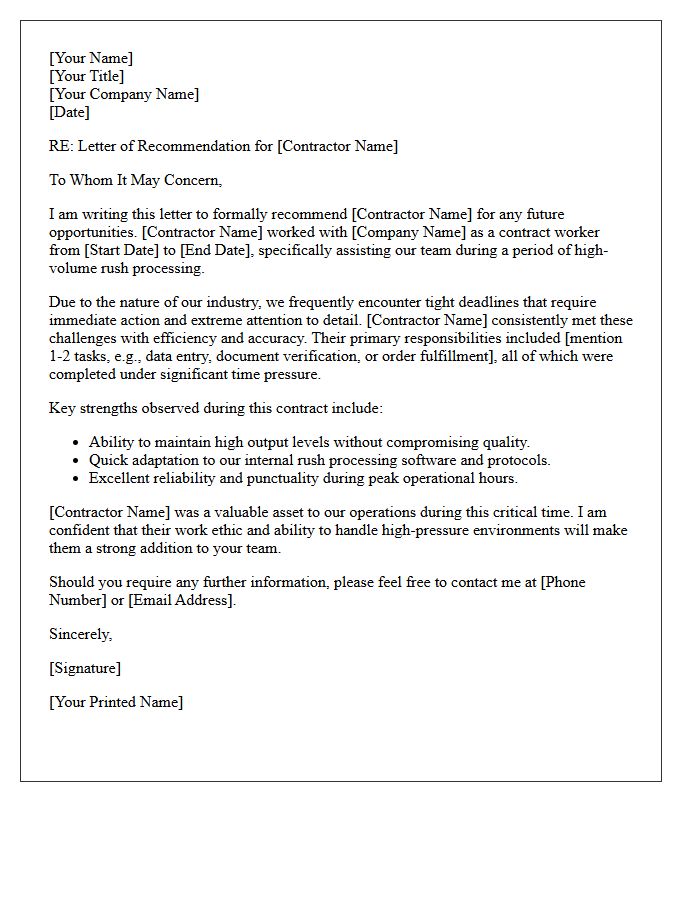 Rush Processing Contract Worker Reference Letter