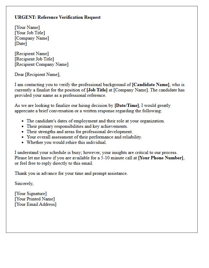 Time-Sensitive Professional Reference Verification Letter