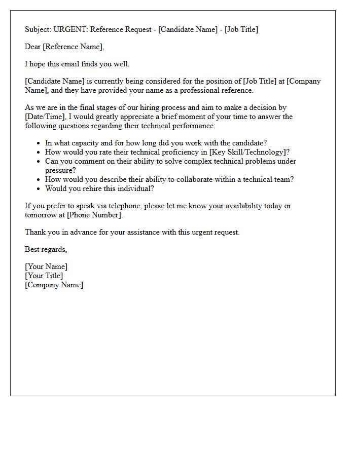 Urgent Technical Candidate Reference Request Letter