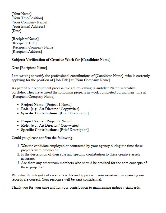 Advertising Creative Portfolio Verification Request Letter