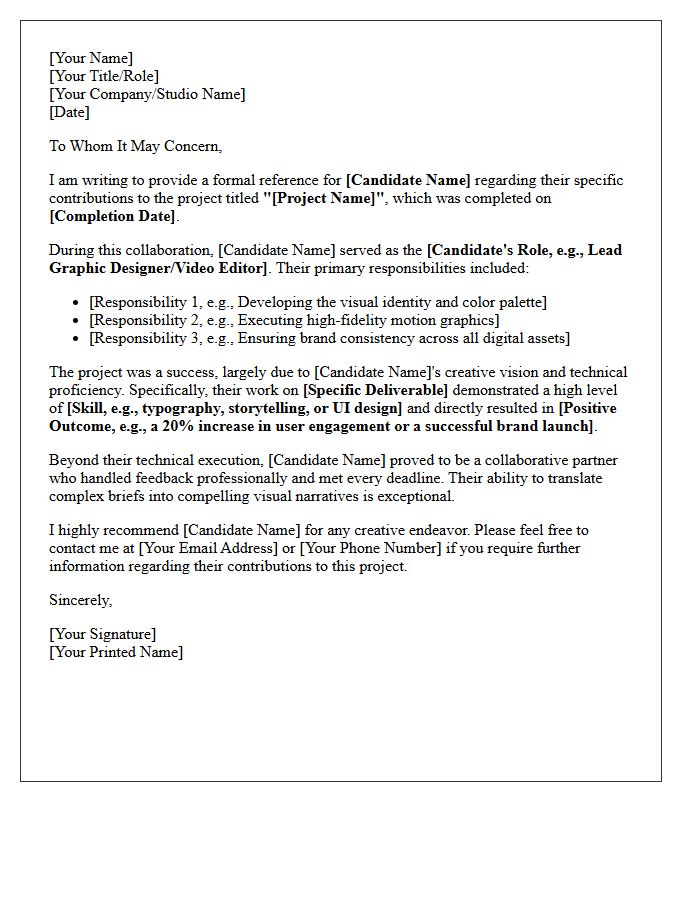 Creative Candidate Project Contribution Reference Letter
