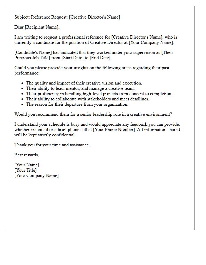 Creative Director Past Work Reference Request Letter