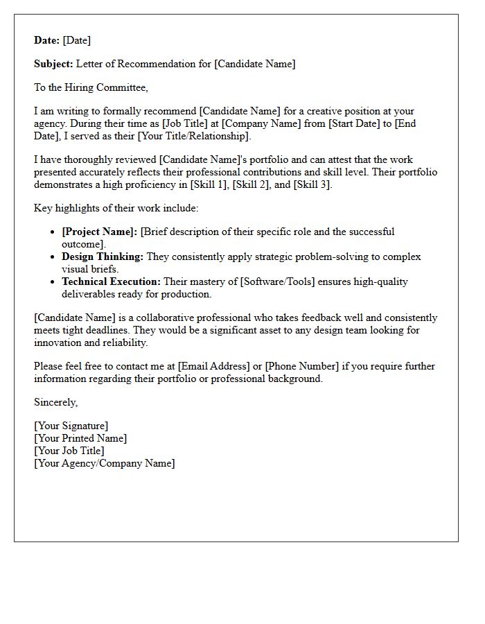 Design Agency Candidate Portfolio Reference Letter