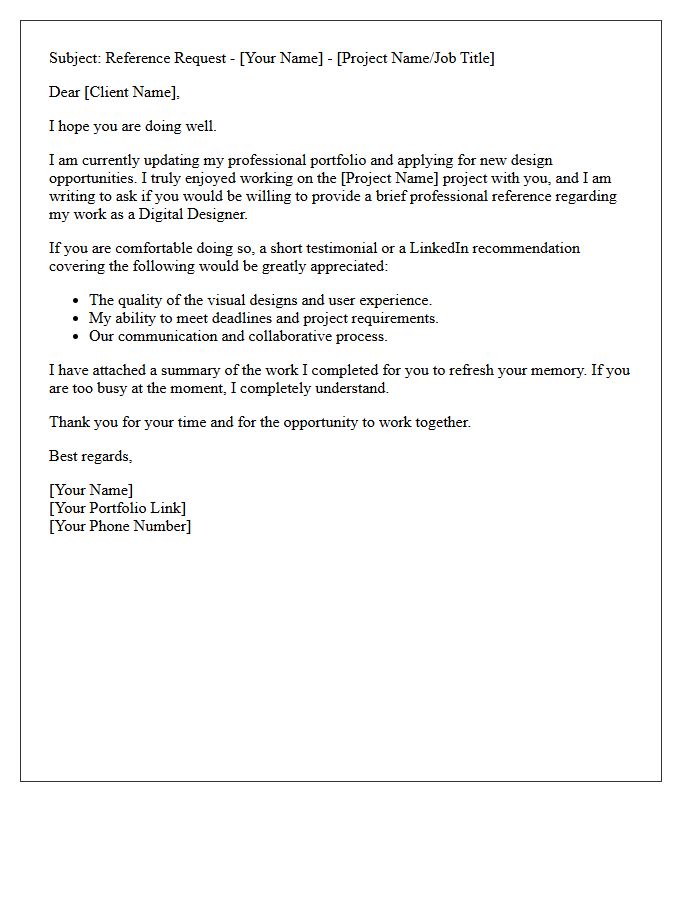 Digital Designer Client Reference Request Letter