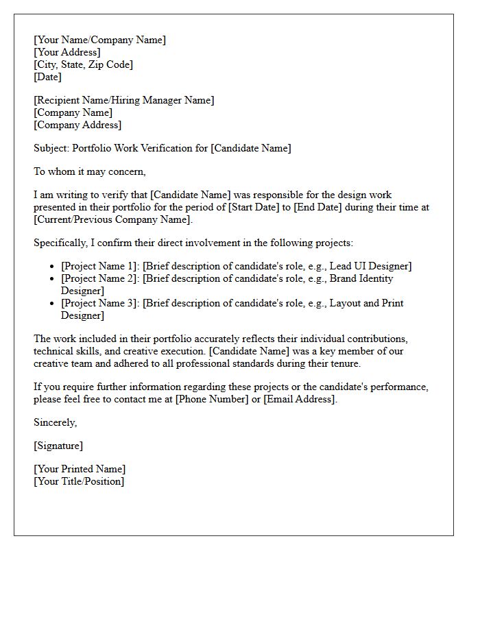 Graphic Design Candidate Portfolio Verification Letter