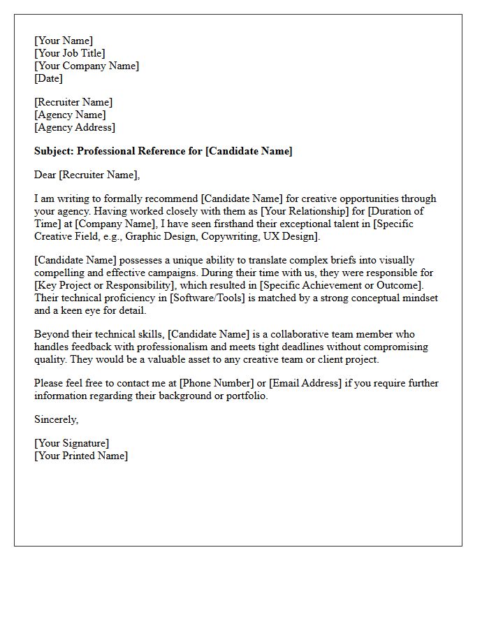Recruitment Agency Creative Background Reference Letter