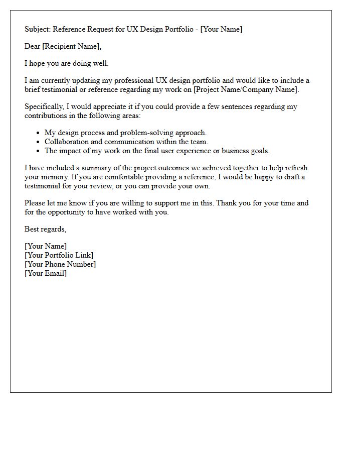 User Experience Designer Portfolio Reference Request Letter