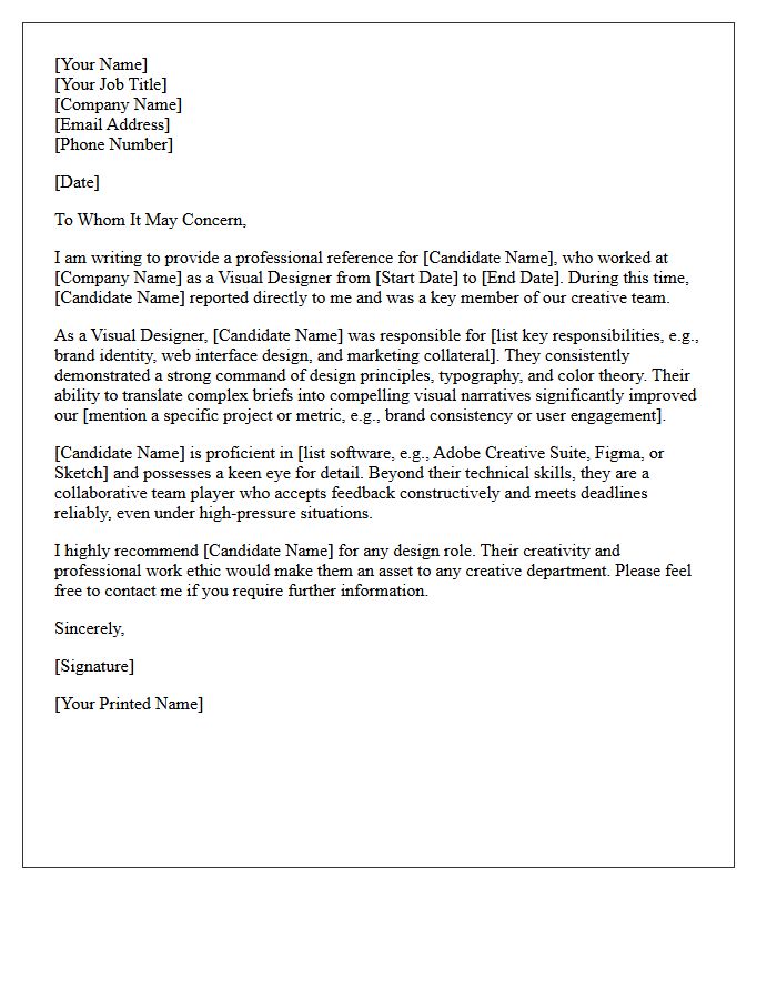 Visual Designer Previous Employment Reference Letter