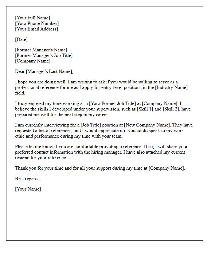 Entry-Level Candidate Former Employer Reference Request Letter