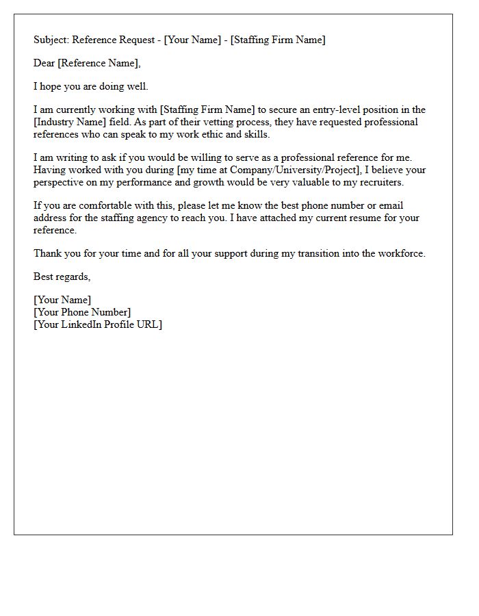 Entry-Level Professional Reference Request Letter For Staffing Firms