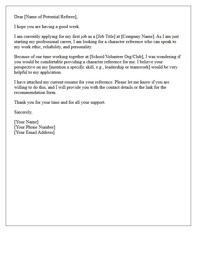 First-Time Job Seeker Character Reference Request Letter