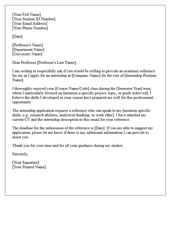 Internship Graduate Academic Reference Request Letter