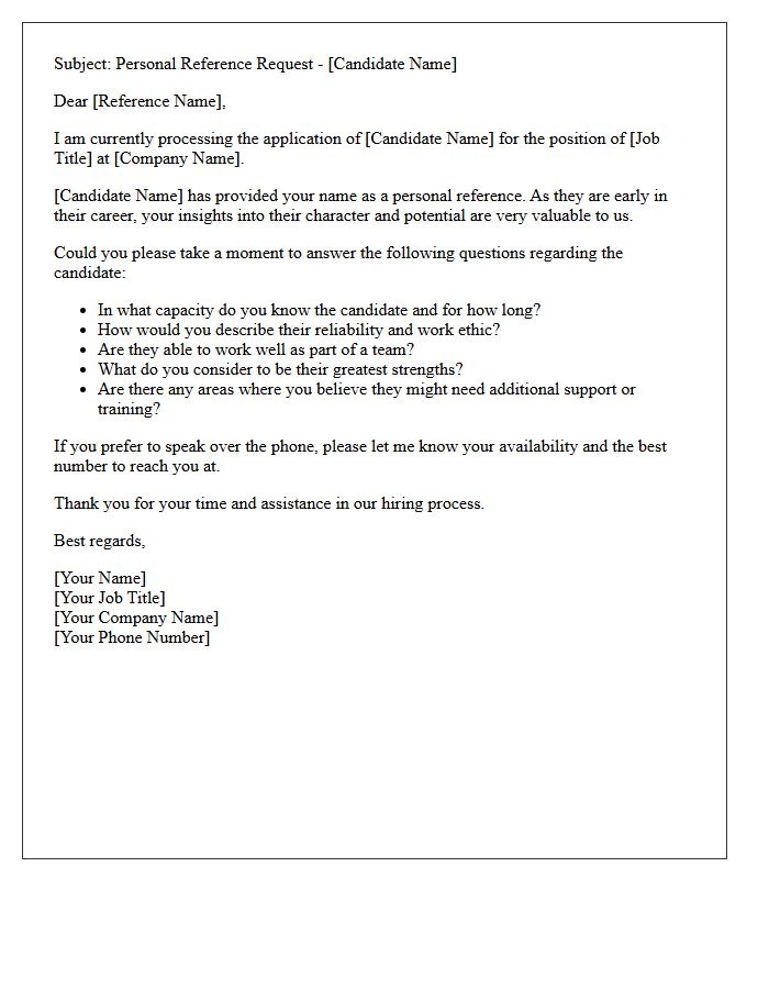 Junior Candidate Personal Reference Request Letter For Recruiters