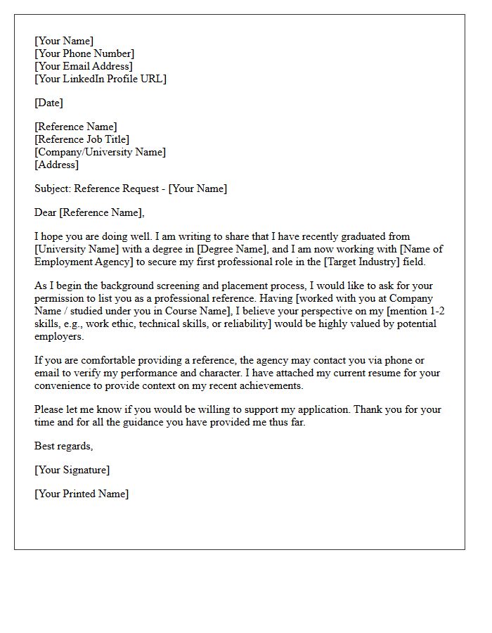 Recent Graduate Employment Agency Reference Request Letter