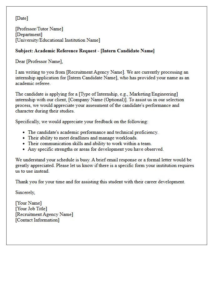 Recruitment Agency Academic Reference Request Letter For Interns