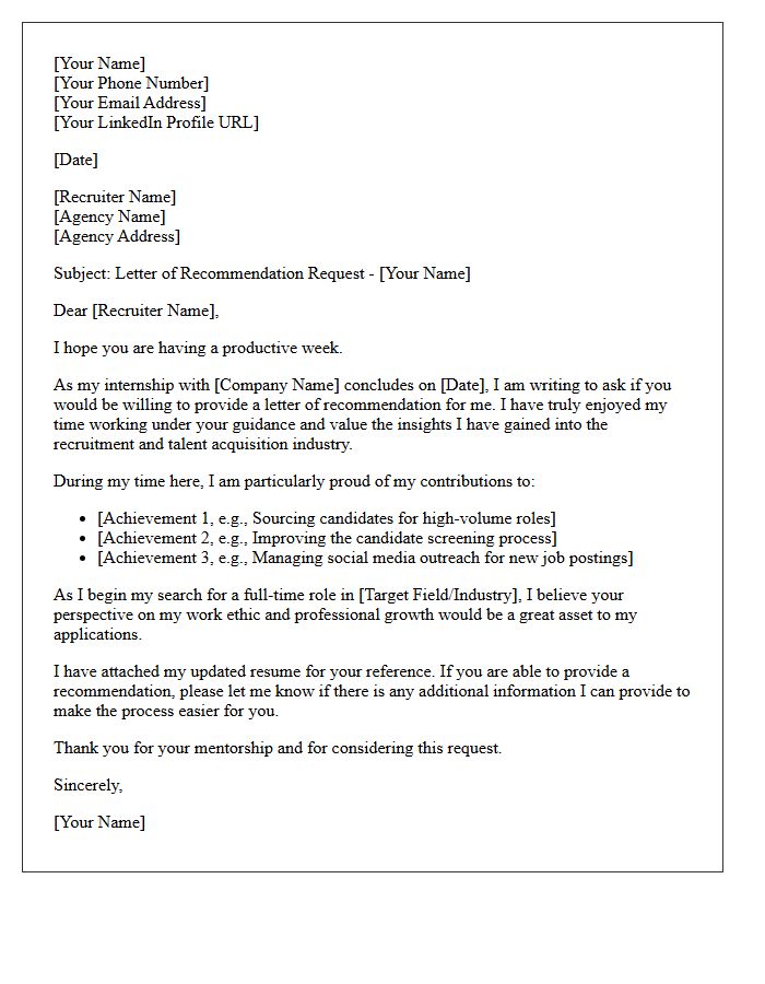 Recruitment Agency Post-Internship Recommendation Request Letter