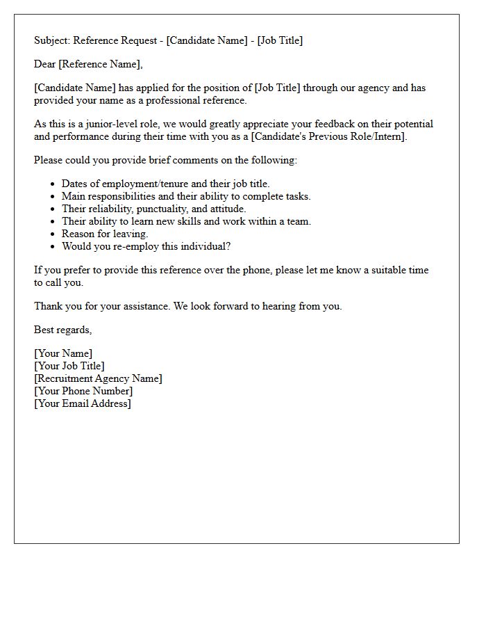 Recruitment Agency Reference Request Letter For Junior Roles