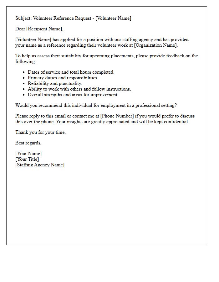 Staffing Agency Volunteer Experience Reference Request Letter