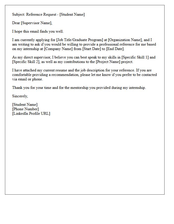 Student Internship Supervisor Reference Request Letter