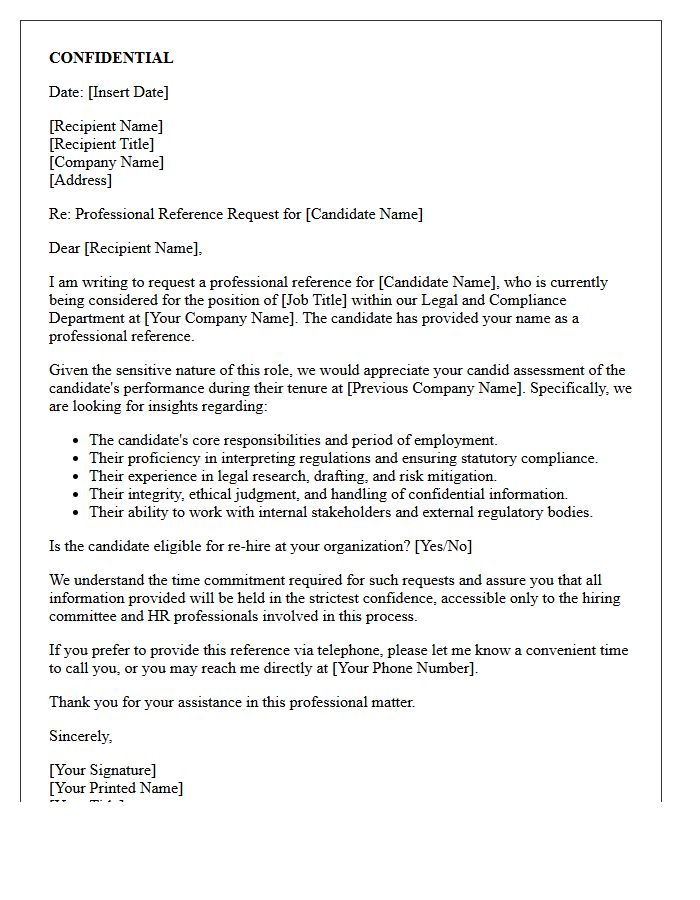 Confidential Legal and Compliance Professional Reference Request Letter