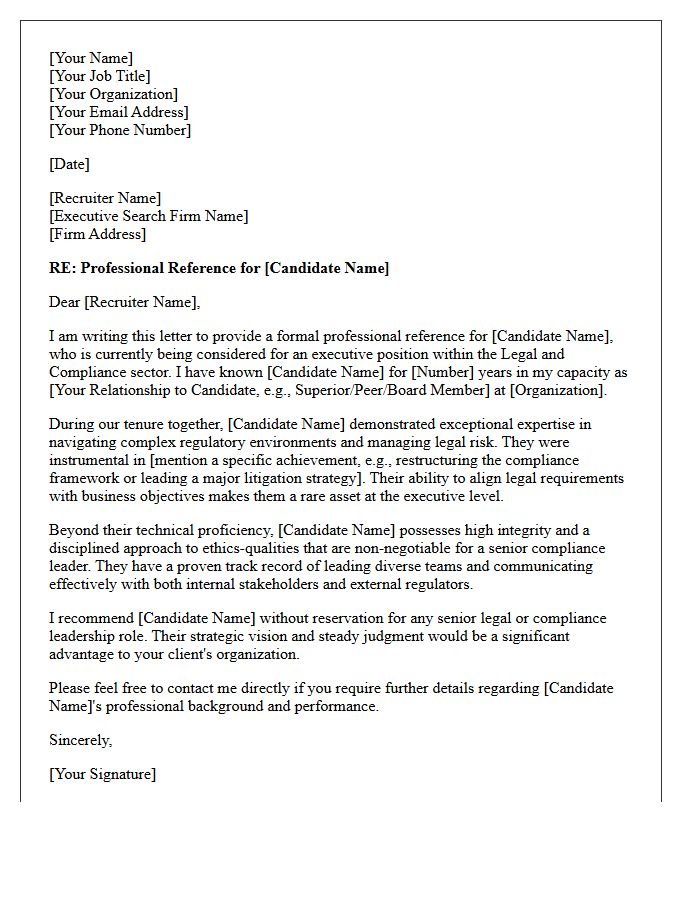 Executive Search Legal and Compliance Professional Reference Letter