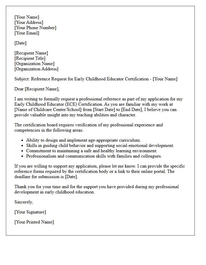 Early Childhood Educator Certification Reference Request Letter