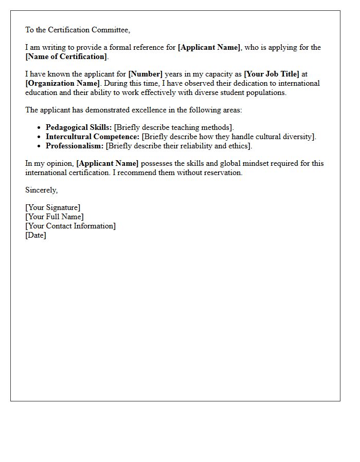 International Educator Certification Reference Request Letter