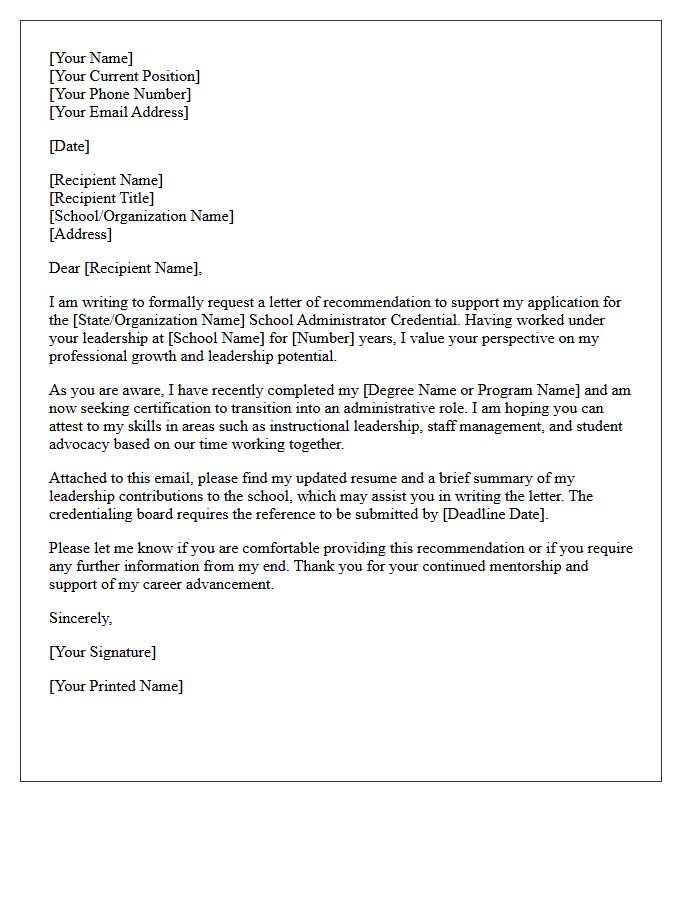 School Administrator Credential Reference Request Letter