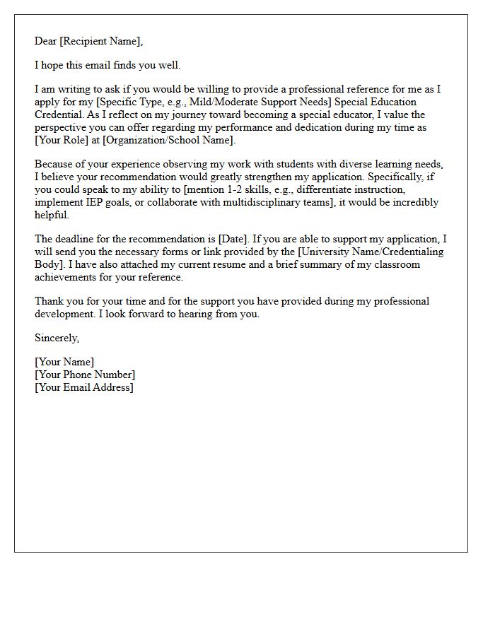 Special Education Credential Reference Request Letter