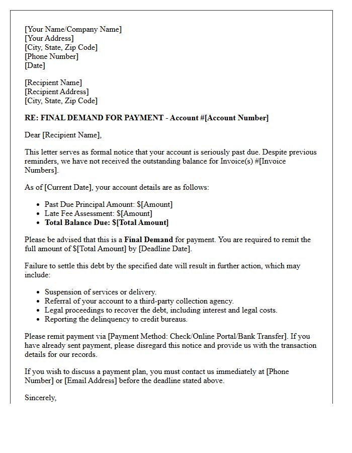 Final Demand Past Due Balance and Late Fee Assessment Letter