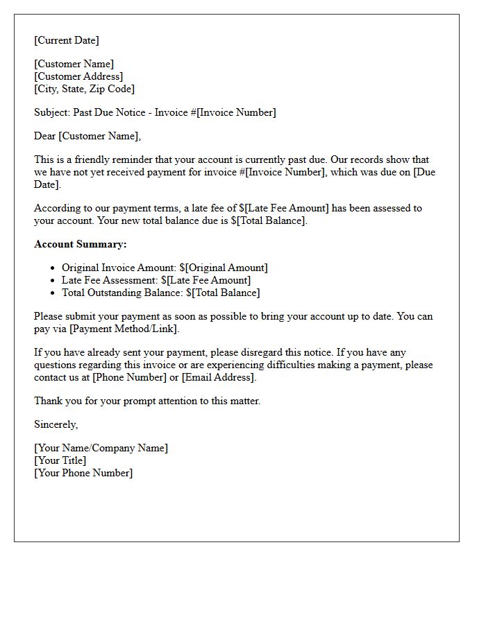 Friendly Reminder Past Due Notice With Late Fee Assessment Letter