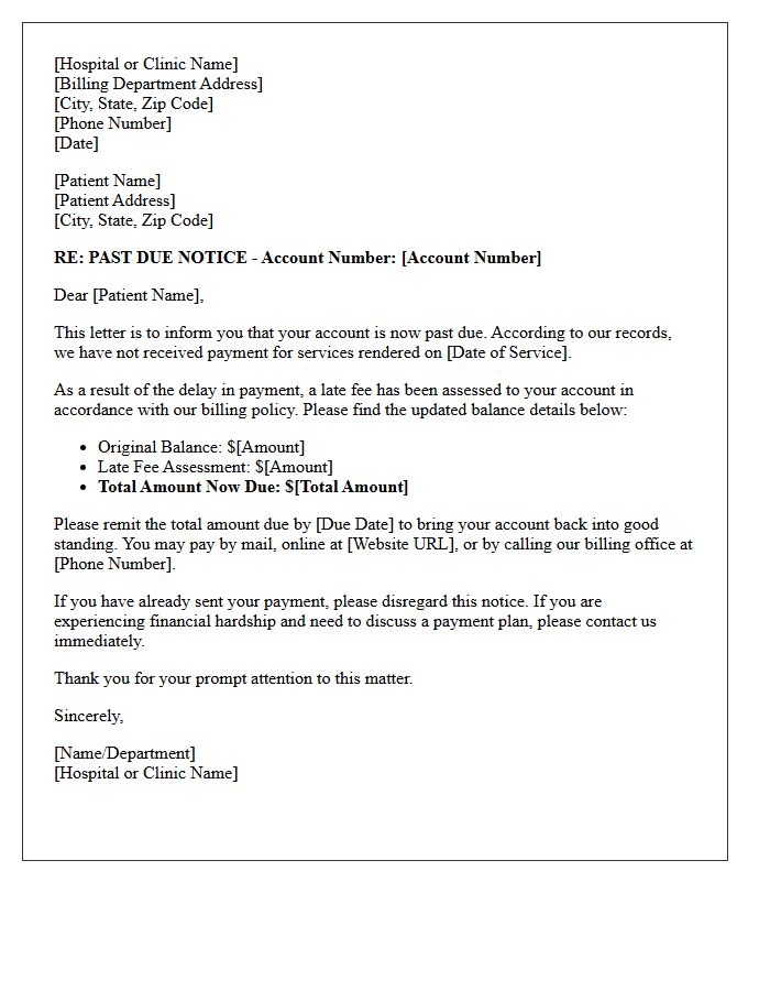 Medical Account Past Due Notice With Late Fee Assessment Letter