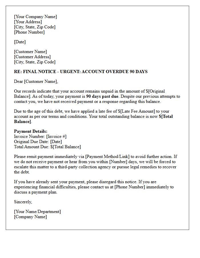 Ninety-Day Past Due Notice With Late Fee Assessment Letter