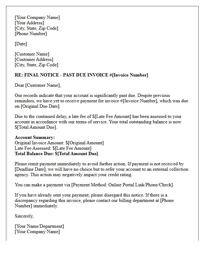 Pre-Collection Past Due Notice With Late Fee Assessment Letter