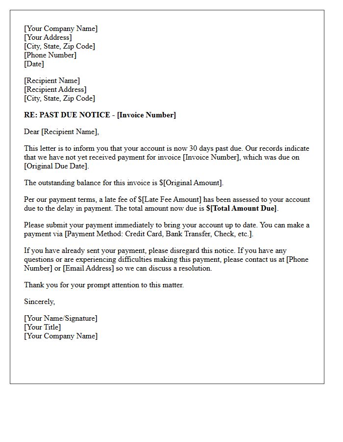 Thirty-Day Past Due Notice With Late Fee Assessment Letter