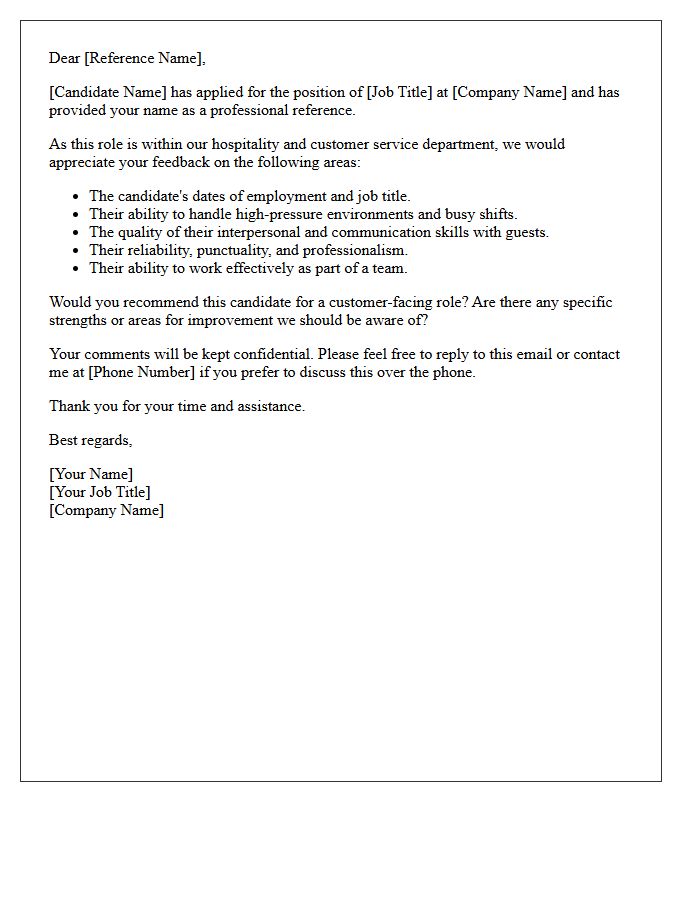 Hospitality and Customer Service Candidate Reference Request Letter